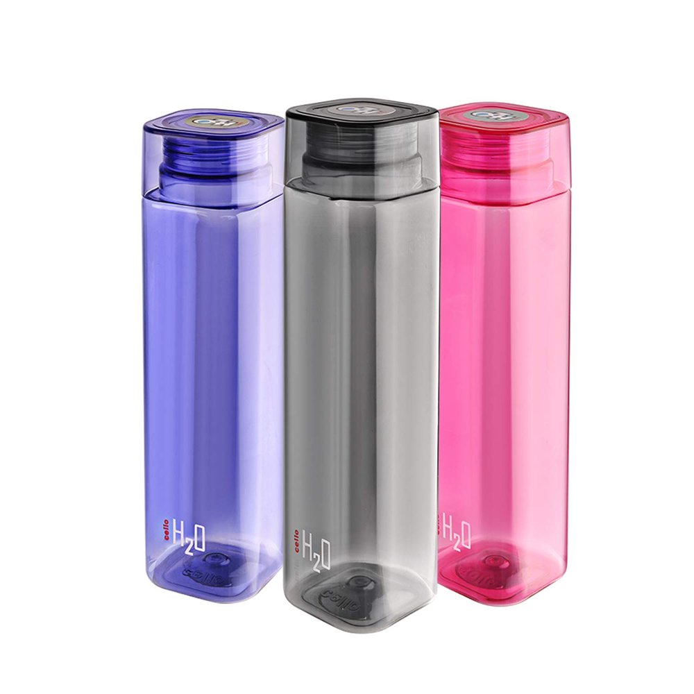 CELLO H2O Squaremate Water Bottle Set of 3, 1000ml Each | Food Grade, Unbreakable Pet Water Bottle |Reusable Leakproof Lightweight Easy to Carry Fridge Pet Bottle Set For Home, School, Office, Gifting
