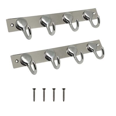 VOLO Premium 4 Pin Chrome/Glossy Cloth Hanger, Wall Door Hooks Rail for Hanging Clothes, Bathroom Towel Hook Set. (Pack of 2)