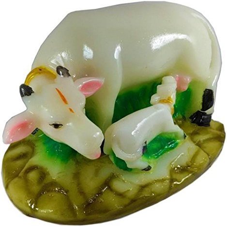 RIPE INDIA Fengshui Wish Fulfilling Cow with Calf On Lucky Coins White Color Feng Shui Wealth Cow Showpiece