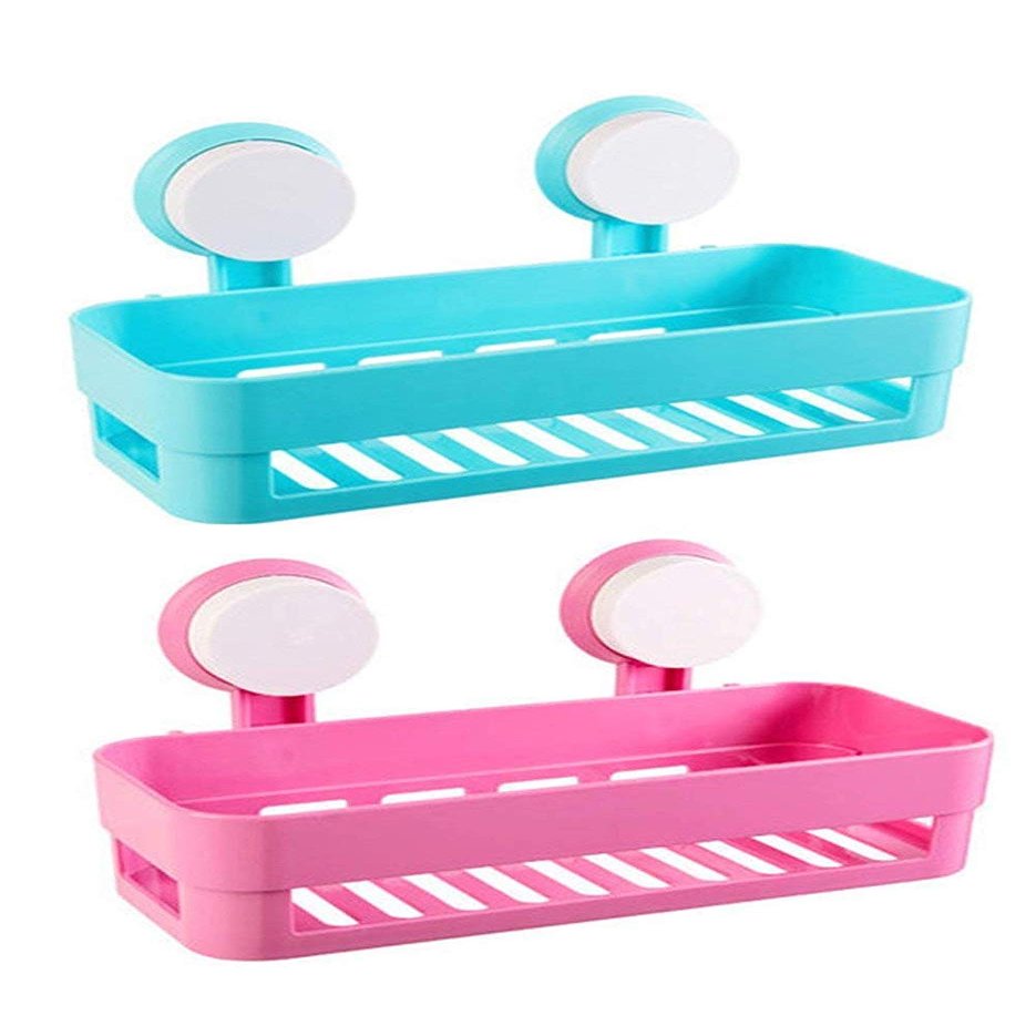 You God Sno-154 Plastic Inter Design Bathroom Kitchen Shelf Rack Shower Corner Caddy Basket with Wall Mounted Suction Cup (26 x 12 x 7 cm , Multicolour) - Set of 2