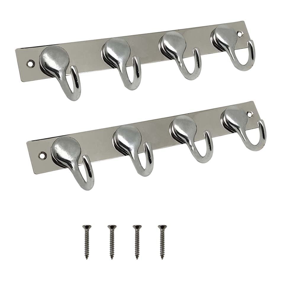 VOLO Premium 4 Pin Chrome/Glossy Cloth Hanger, Wall Door Hooks Rail for Hanging Clothes, Bathroom Towel Hook Set (Pack of 2)