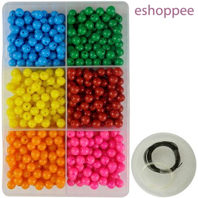 eshoppee 8mm 6 Colors Plastic Beads for Key Chain Keyring Jewellery Making kit Art and Crafts Materials for Necklace Bracelet Earring Making Materials DIY kit