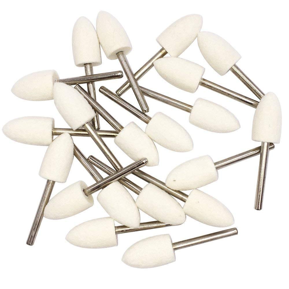 DIY Crafts Pack Of 6 Pcs, Rotary Tool Accessory, Wool Felt Point Mandrel Mounted Polishing Bits White Conical Accessories Kit Fit (Pack Of 6 Pcs, Rotary Tool Accessory)
