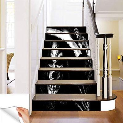 Gadgets Wrap Printed Scary Skull Steps Sticker Removable Stair Sticker Floor Wall Decor Decals Sticker
