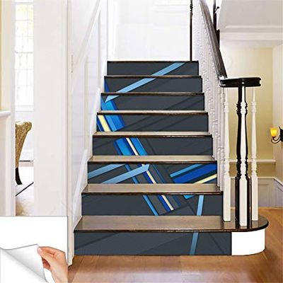 Gadgets Wrap Printed Patterns Blue Grey Steps Sticker Removable Stair Sticker Floor Wall Decor Decals Sticker
