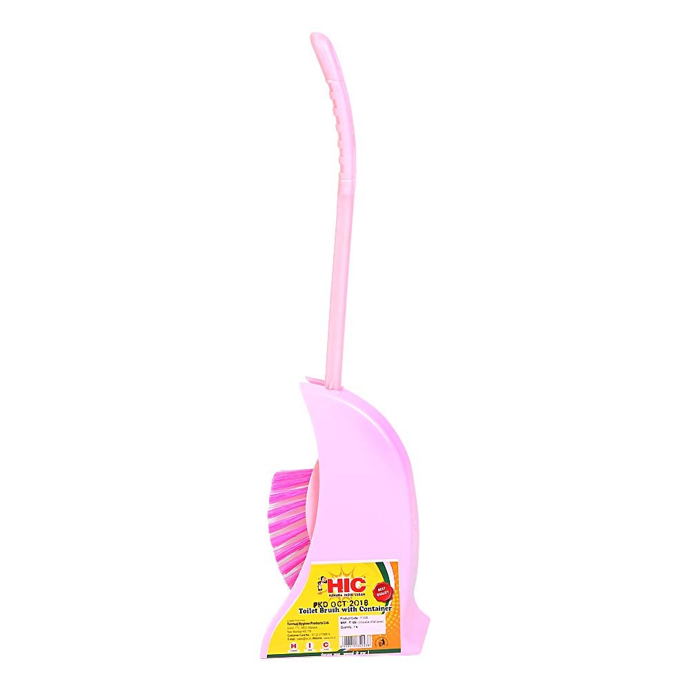 HIC Toilet Brush with Container Plastic Bathroom wc/Toilet/Pot Cleaning Bathroom Brush with Long Handle and Stand Holder (Multicolour)