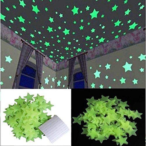 Satya Vipal Plastic Luminous Fluorescent Glowing Night Sky Wall Sticker Radium Glow Stars Starry Sky (4 cm x 4 cm x 1 cm,Green, Set of 100)