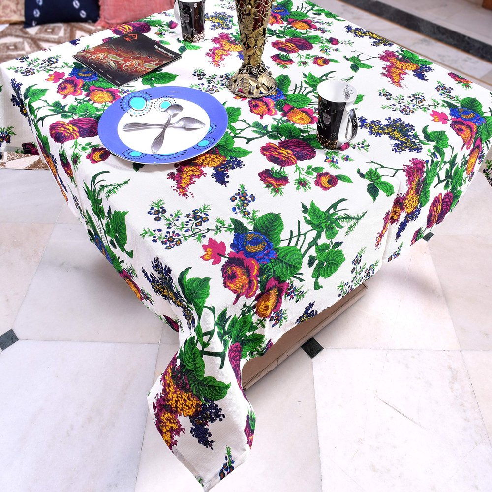 Miyanbazaz Textiles Cotton Square Floral Dining/Tea/Coffee Table Cover for Home (Multicolor, 60X60 Inch)