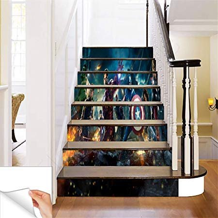Gadgets wrap Printed Avengers Movie Steps Sticker Removable Stair Sticker Floor Wall Decor Decals Sticker