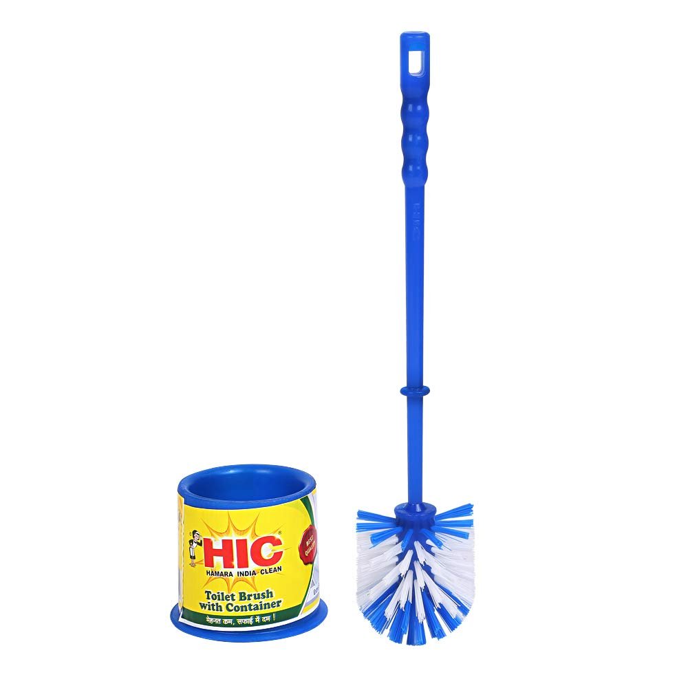 HIC Plastic Toilet Brush with Round Container, Standard, Multicolour