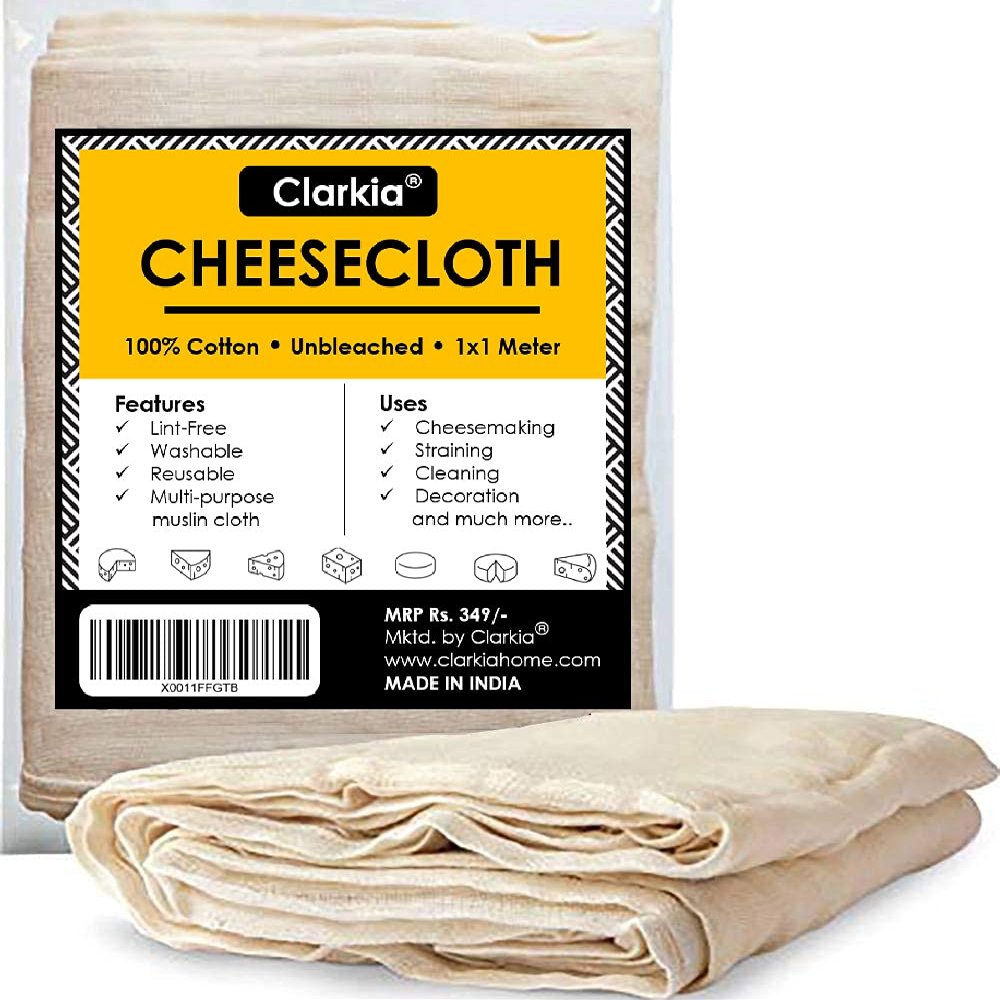 Clarkia 1X1 Meter Cotton Muslin Cloth For Kitchen Or Cheese Cloth Strainerultra Fine Fabric For Straining, Making Cheese, Baking Natural & Unbleached Beige Color, 100L x 100W x 100H cm