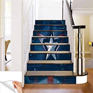 Gadgets wrap printed marvel captain shield steps sticker removable stair sticker floor wall decor decals sticker