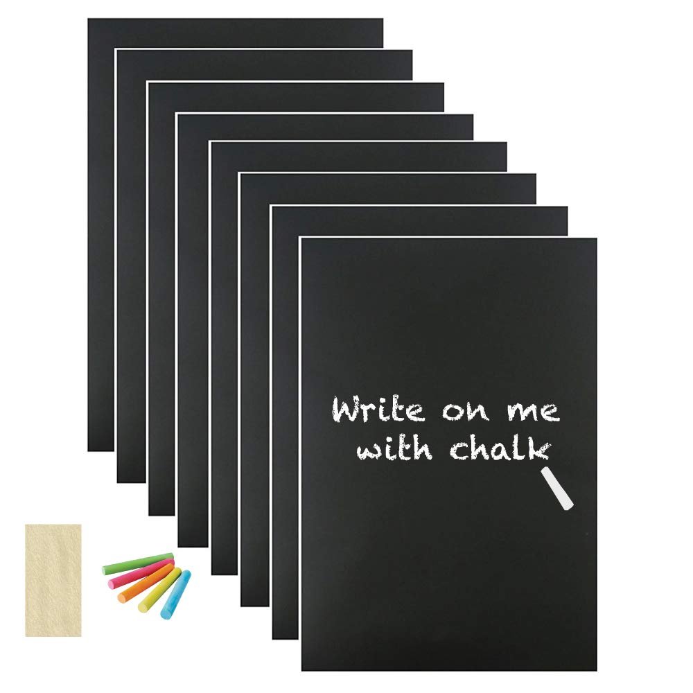 NOURISH 8X A4 Blank Chalkboard Wall Vinyl Sticker Removable with 6 Free Chalks and 1 Duster