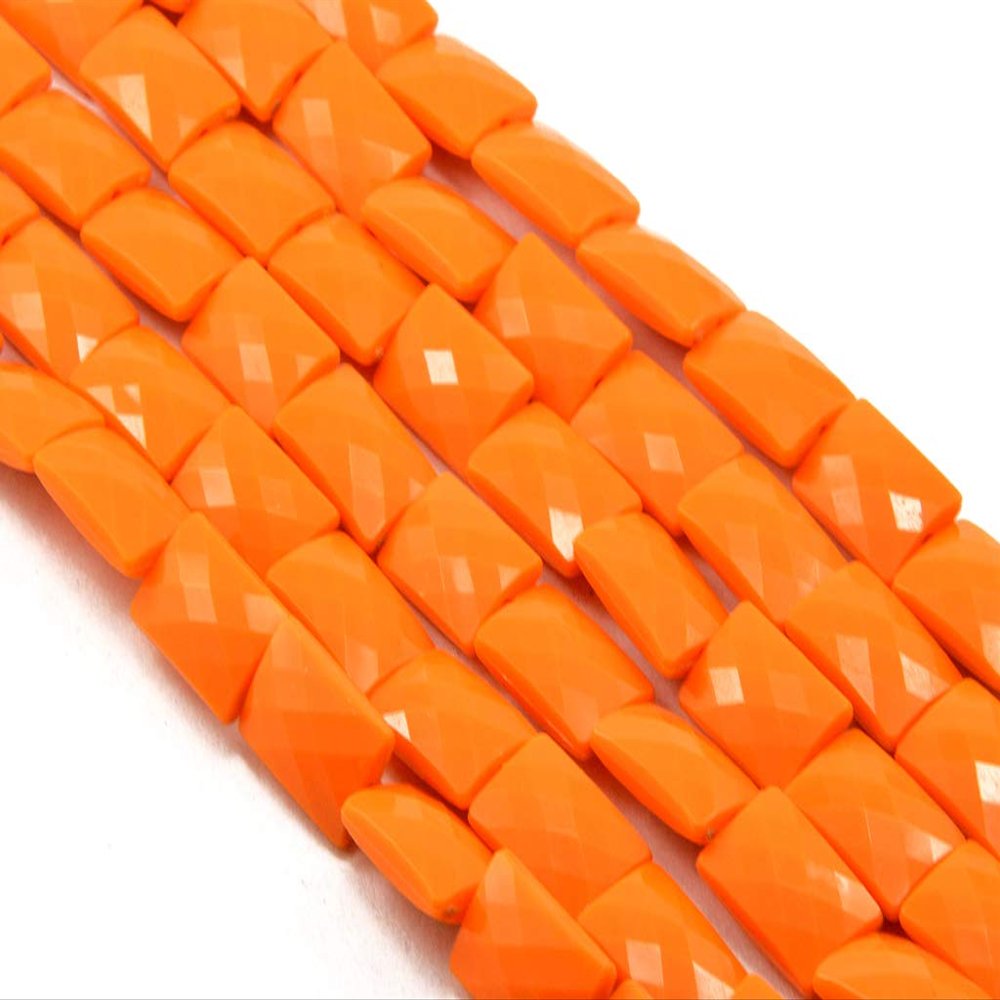The Design Cart Orange Opaque Face Cut Rectangle Shaped (10 mm * 15 mm) (1 String) for Jewellery Making