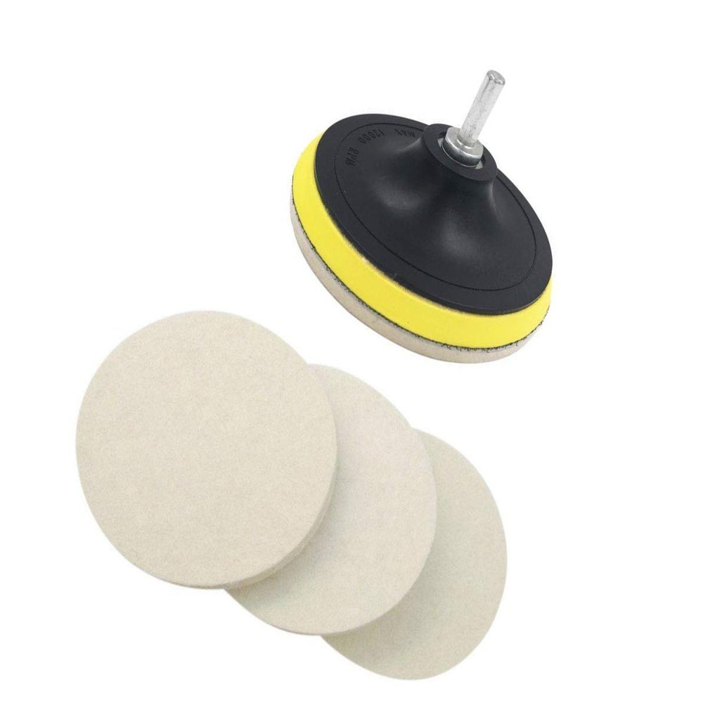 DIY Crafts 1 Set Pack, 3" inch Kit/Set, Wool Felt Disc Polishing Pads and Backing Pad with Drill Adapter Kit to Grind and Polish Glass Plastic Metal Ma(1 Set Pack, 3" inch Kit/Set)