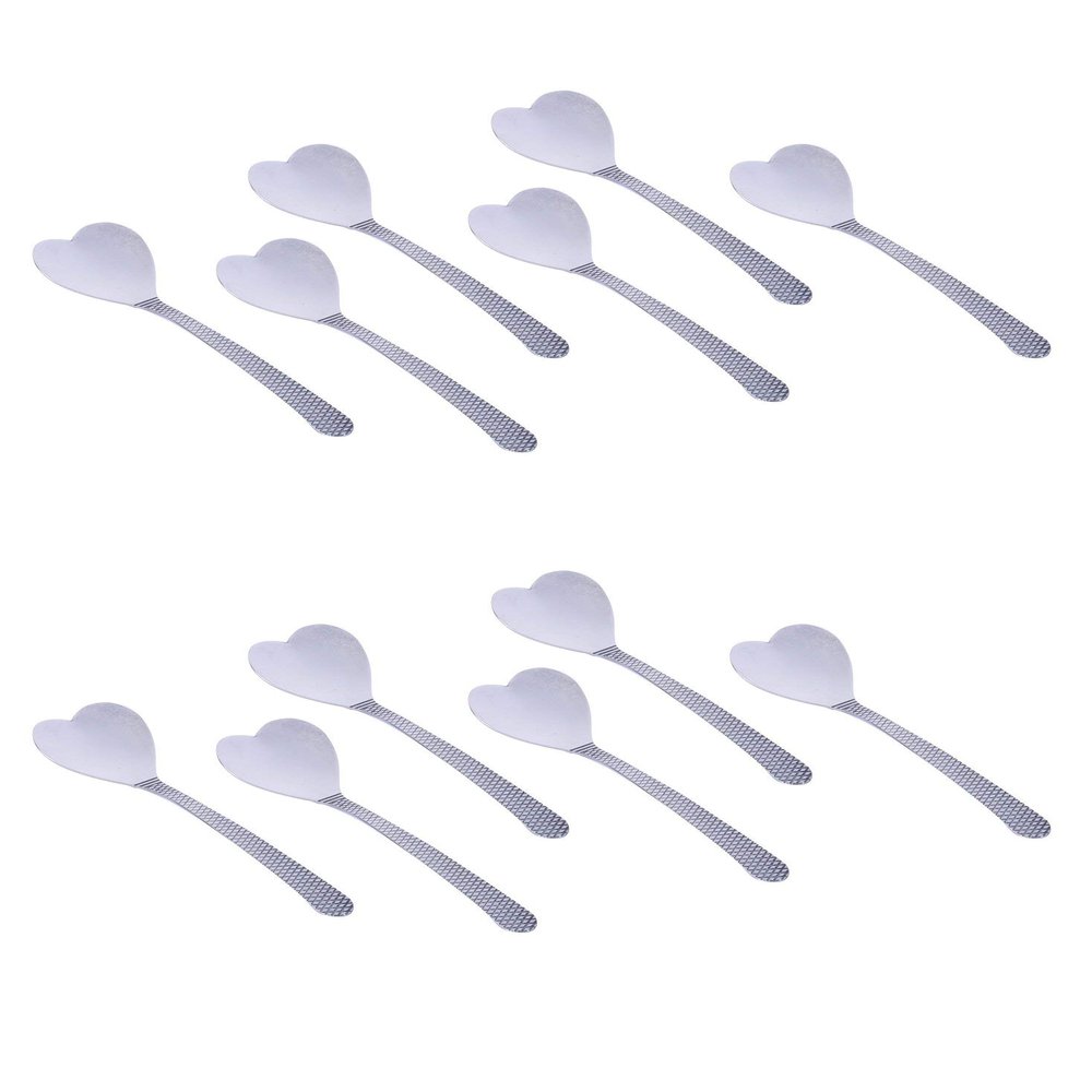 Homeish 12 Pcs Stainless Steel Heart Shaped Spoon Set, Heart Spoons, Dessert Spoon, Ice Cream Spoon, Stirring Spoon for Tea, Coffee, Cocktail Spoon, Cute, Unique (12 x 16cms Each)