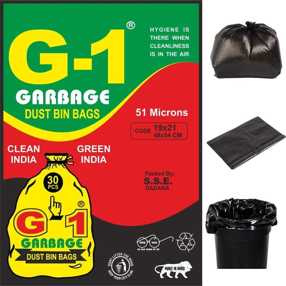 G 1 Premium Disposable Garbage Bags | Medium Size | 19 X 21 Inch | Black | 6 Packs of 30 Pcs | Total 180 Pieces