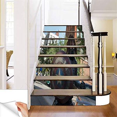 Gadgets wrap Printed Winter Soldier Captain America Shield Steps Sticker Removable Stair Sticker Floor Wall Decor Decals Sticker