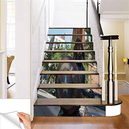 Gadgets wrap Printed Winter Soldier Captain America Shield Steps Sticker Removable Stair Sticker Floor Wall Decor Decals Sticker