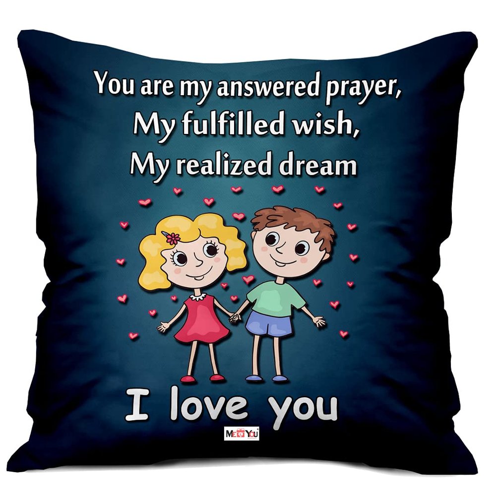ME & YOU Printed Satin Cushion for Couple (16 x16 inch, Multicolour)