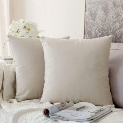 Khooti Velvet Cushion Cover, 12x12 | Cream White | Pack of 2 | Solid Plain Soft & Smooth, Decorative Cushion Covers for Living Room, Bedroom, Couches, Chairs, Sofas, Beds & Home Decor