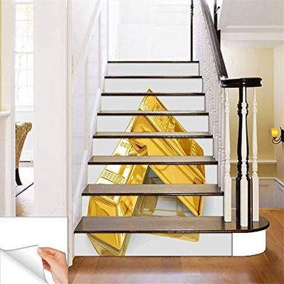 Gadgets wrap Printed Gold Bars Steps Sticker Removable Stair Sticker Floor Wall Decor Decals Sticker