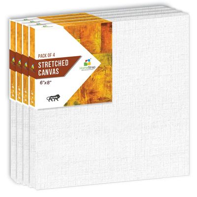 Homestrap Primed Cotton Pre Stretched Canvas with Wooden Frame (White, 6 x 8 Inch (Pack of 4))