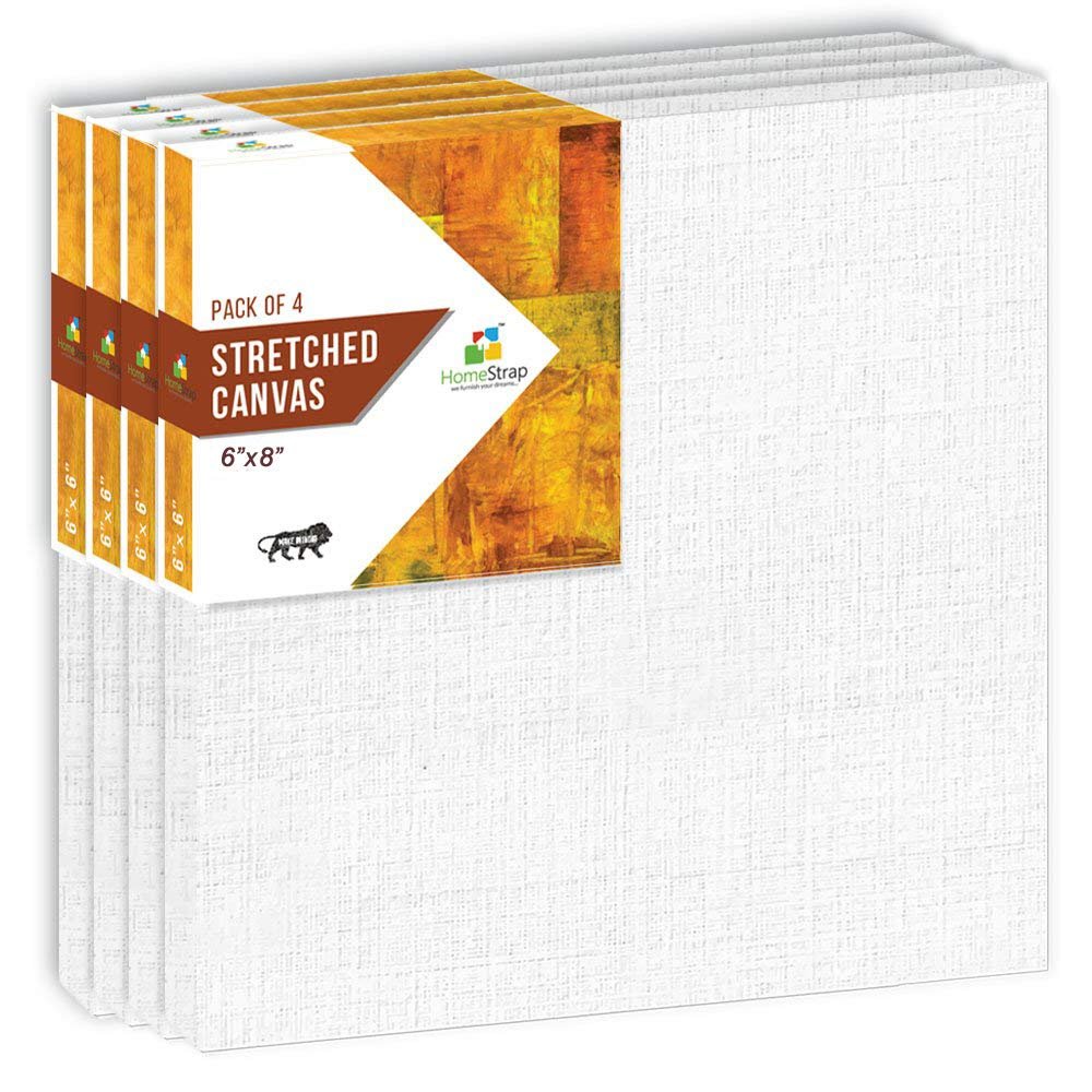 Homestrap Primed Cotton Pre Stretched Canvas with Wooden Frame (White, 6 x 8 Inch (Pack of 4))
