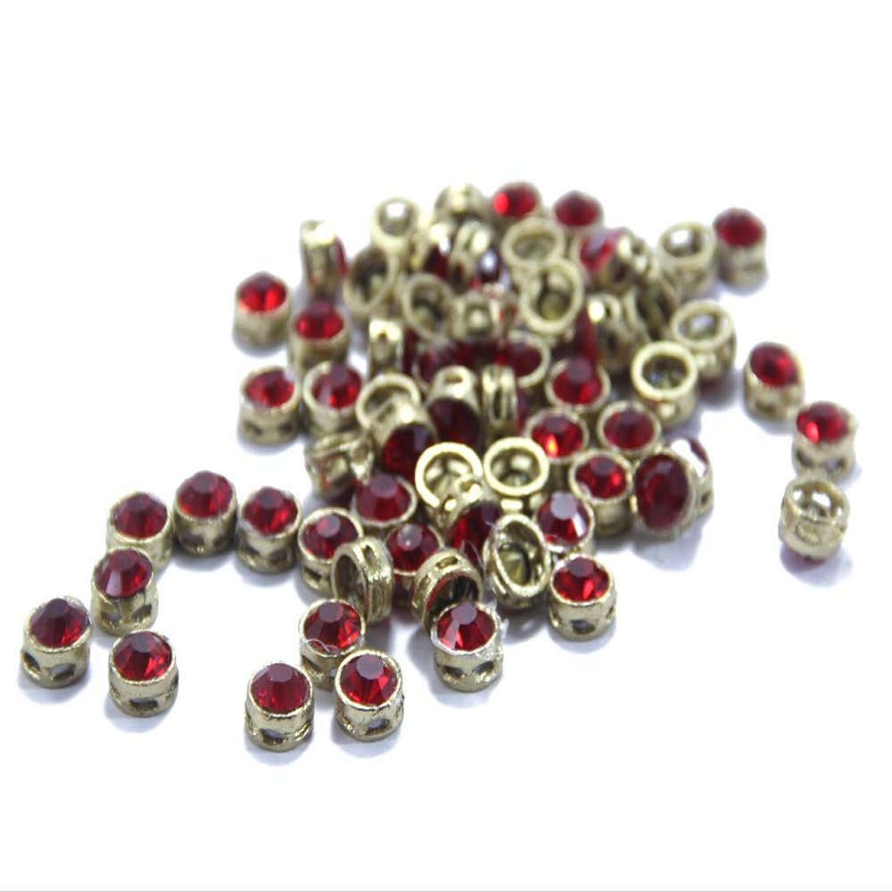 The Design Cart Red Circular Golden Kundan Stones, 1 cm, for Jewellery Making,Craft,Embroidery,Saree,Blouse Work and Dress Making (Pack of 100 Pieces)
