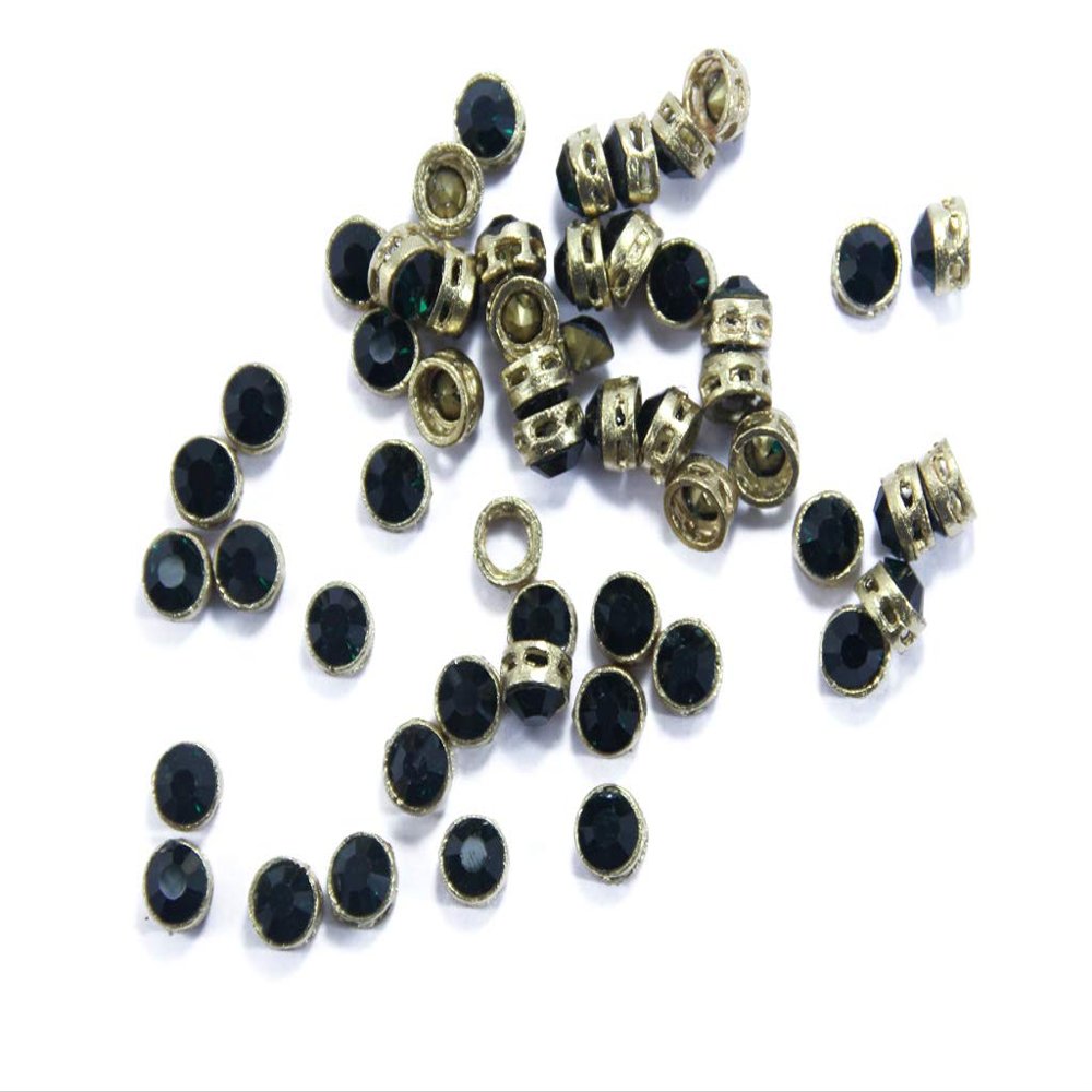 The Design Cart Dark Green Circular Golden Kundan Stones, 1 cm, for Jewellery Making,Craft,Embroidery,Saree,Blouse Work and Dress Making (Pack of 100 Pieces)