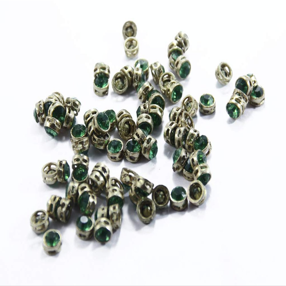 The Design Cart Green Circular Golden Kundan Stones, 1 cm, for Jewellery Making,Craft,Embroidery,Saree,Blouse Work and Dress Making (Pack of 100 Pieces)
