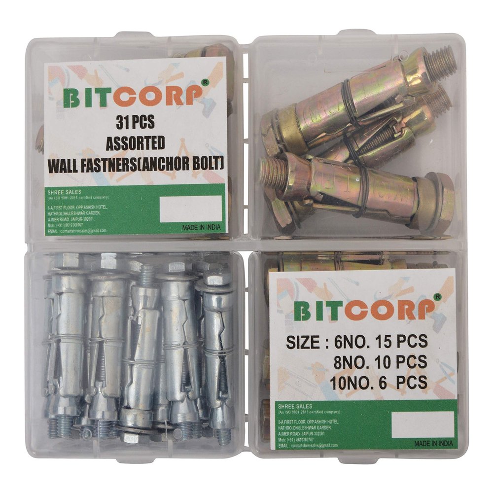 BITCORP Wall Anchor Fasteners kit Size 6 mm to 12 mm Pack of 31 PCS (Gold) (31 PCS KIT)
