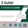 Bitcorp Extension Cord 2 Socket 1 Switch, 6A 2000W Heavy Duty Power Strip, Surge Protected 2 Meter Wire for Home, Office, Electric Vehicle Charging, TV, Fridge, Cooler, PC (White) 220V view 2