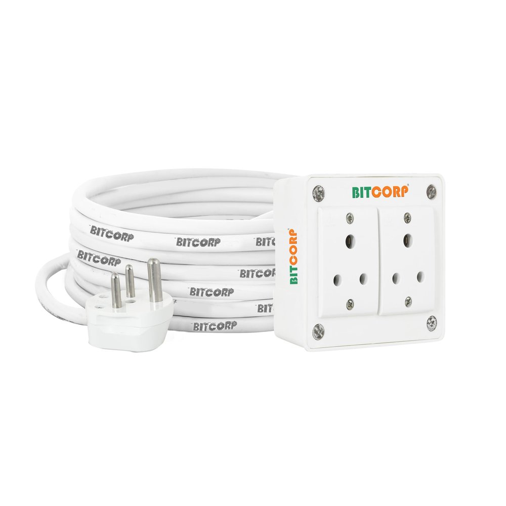 Bitcorp Extension Board 2 Socket 6A, 2000W Heavy Duty Power Strip with Surge Protector 2 Meter Electric Power Extension Cord for Home Gadgets, Office, Pc, Cooler, Fridge (White) 220 Volts