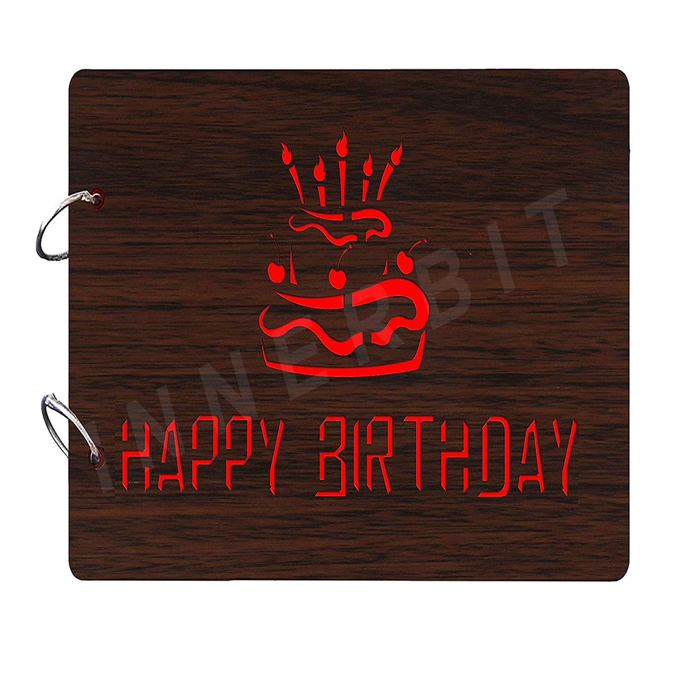 innerbit Happy Birthday Wooden Photo Album Scrapbook 30 pages (22 cm x 15 cm) Photo Size 4x6 5x7, Photobook, Scrap Book for Memories, DIY Album, Gift