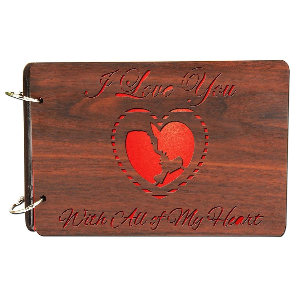 innerbit 'I Love You With All of My Heart' Artistic Wooden Photo Album Scrap Book 30 Pages - Size (22 cm x 15 cm) Gift Item