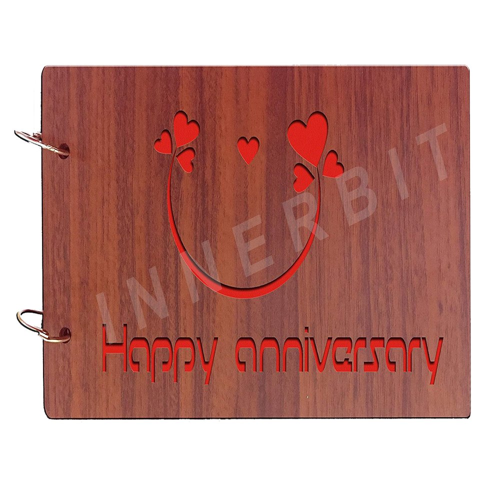 innerbit 'Happy Anniversary' Artistic Wooden Photo Album Scrap Book 30 Pages - Size (22 cm x 15 cm) Gift Item