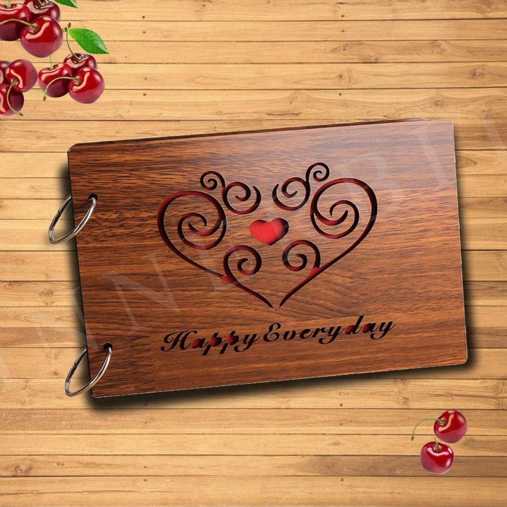 innerbit 'Happy Everyday' Artistic Wooden Photo Album Scrap Book 30 Pages - Size (22 cm x 15 cm) Gift Item