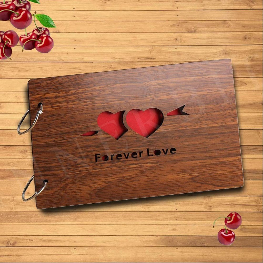 innerbit 'Forever Love' Artistic Wooden Photo Album Scrap Book 30 Pages - Size (22 cm x 15 cm) Gift Item