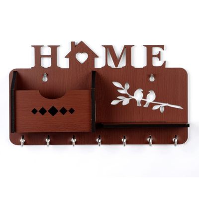 Sehaz Artworks Key Holder for Home Decor Stylish | Key Hangers for Wall | Wooden Key Stand for Wall (7 Hooks, MDF Brown)