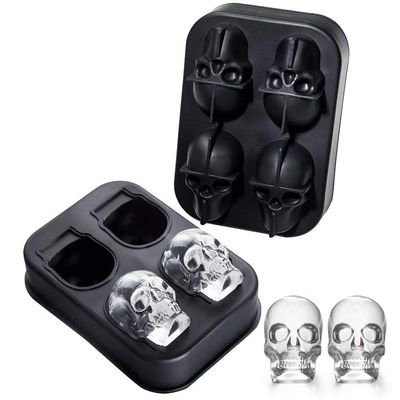 Styleys 3D Skull Silicone Ice Cube Tray Mold, Makes Four Giant Skulls, Ice Cube Maker in Shapes (4 Skull Shape, S11008)