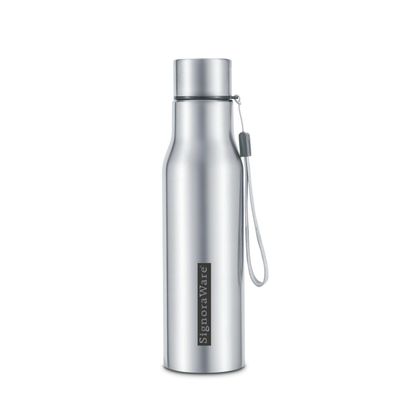 SignoraWare Blaze Single Walled ISI Certified Stainless Steel Bottle With Hanging Strip | Airtight & Leakproof | Ideal for Office Use | Great for Camping, Sports & Outdoor Activities ( 1 Ltr | Steel)