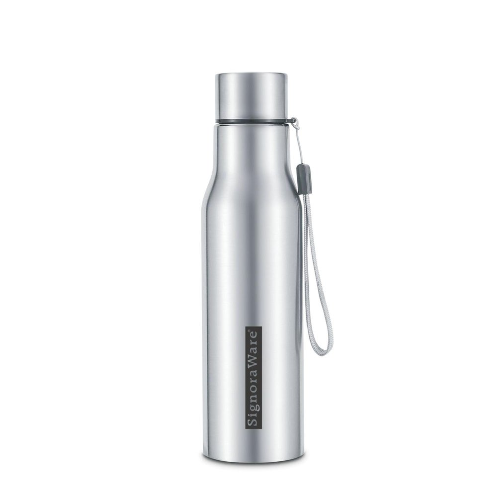 SignoraWare Blaze Single Walled ISI Certified Stainless Steel Bottle With Hanging Strip | Airtight & Leakproof | Ideal for Office Use | Great for Camping, Sports & Outdoor Activities ( 1 Ltr | Steel)