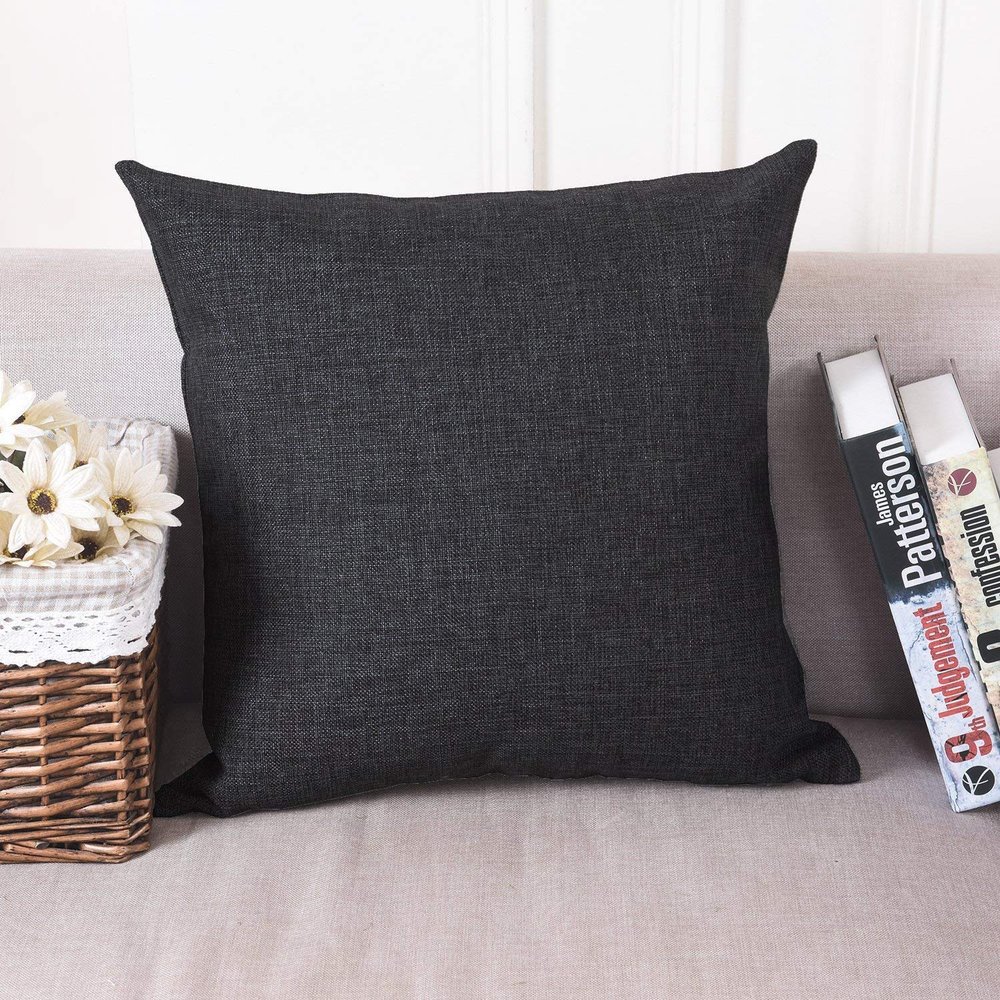 Khooti Decorative Jute Square Cushion Cover Throw Pillow Cover for Living Room Couch Diwan Single Seater Sofa, Modern Boho Large 26 x 26 Inches / 65 x 65 cm (Colour - Dark Grey)(Set of 1 Piece)-50 TC