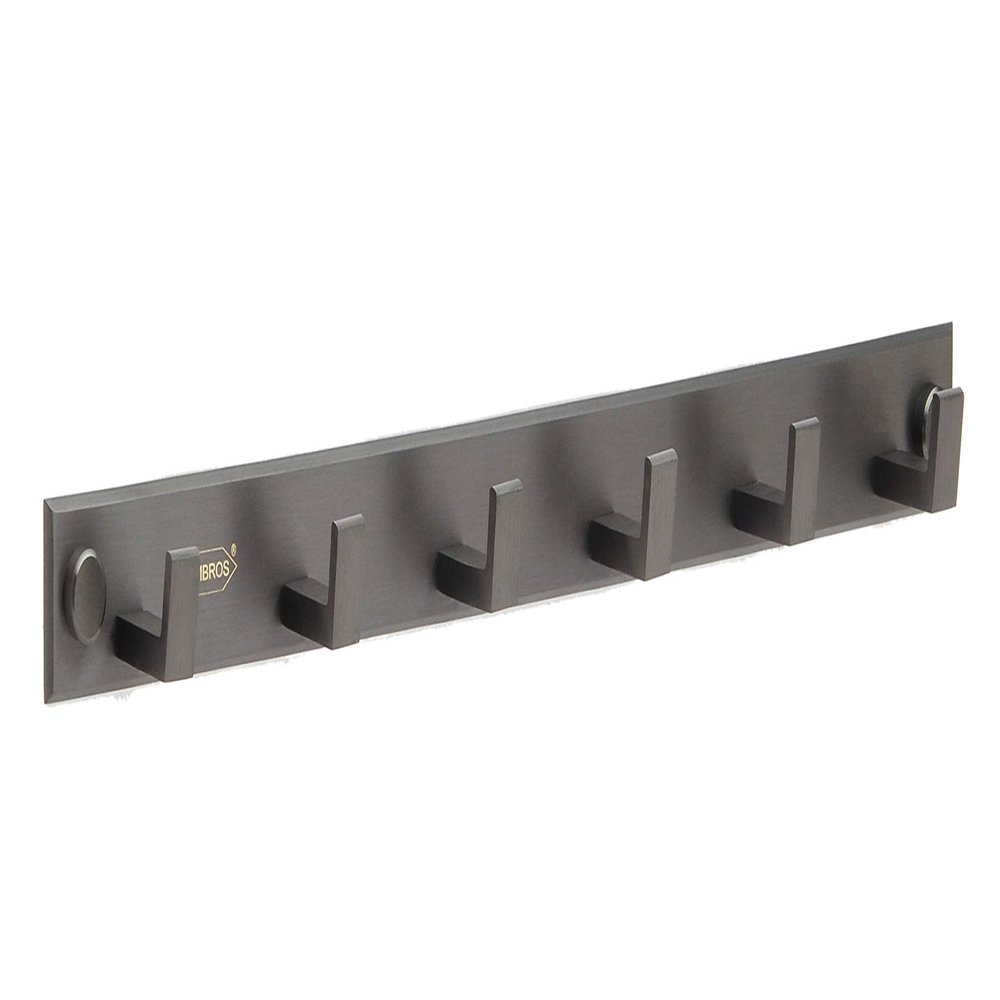 EMBROS Bathroom Brass Cloth Hooks 6 PIN Cloth Hanger Wall Door Hooks Rail for Hanging Clothes, Towel Hook Set, Bathroom Robe Hooks Rail for Hanging Keys, Towel Hooks VOLVOLUS Black MATT