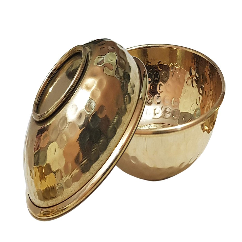 Pure Source India Brass Hammered Hand Made Bowl (3.75 Inch, Golden) - Set of 2 Pcs, 0.150 Kilogram