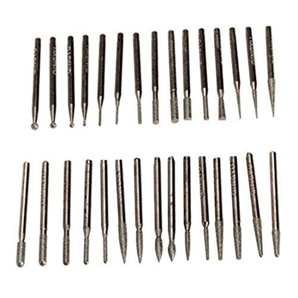 DIY Crafts 30 Pcs Diamond Rotary Burr Drill Bit Set Engraving Tools 3mm Shanks (Pattern No # 2, Diamond Burr)