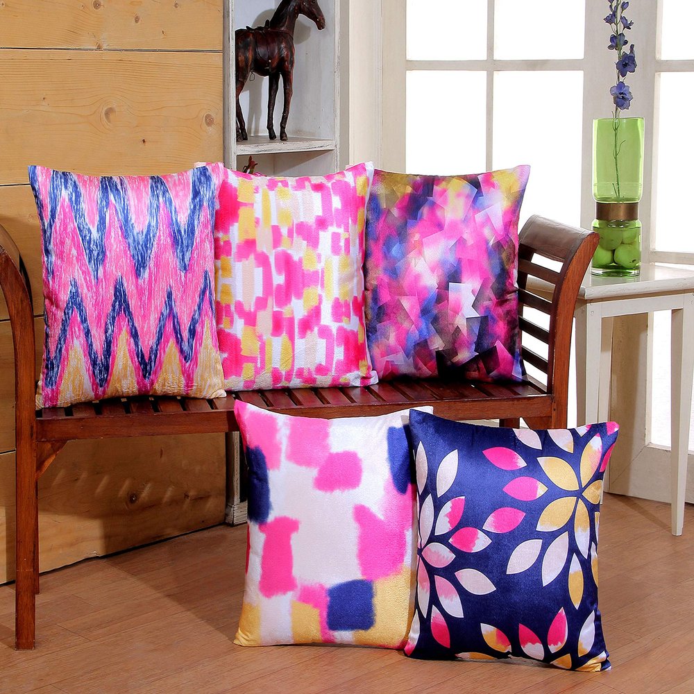 RD TREND 3D Printed Cushion Covers Set of 5-16x16 inch (Pink)