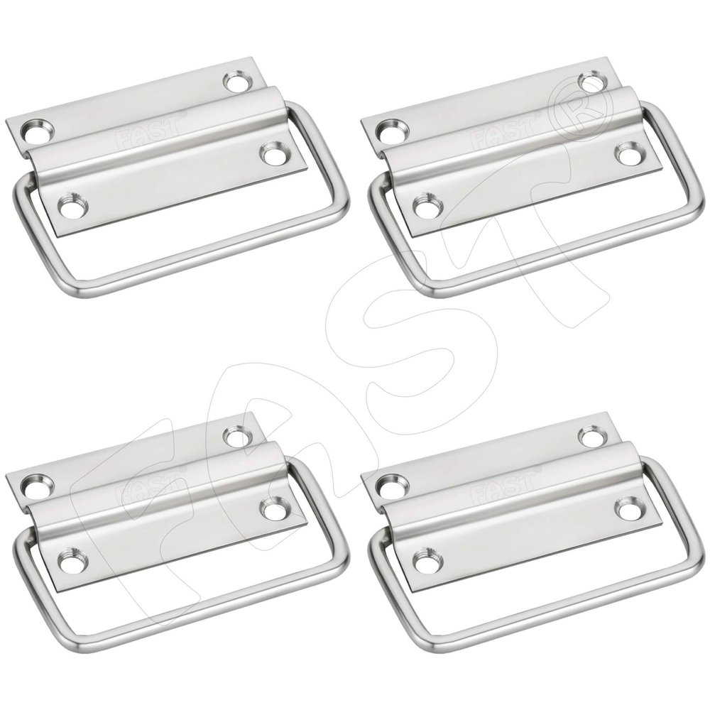 FAST PK02 SS Stainless Steel 3 Inch Cabinet Chest Pull Handle Kadi for Furniture Bed Storage Box Drawer & Door 4pcs (Silver)