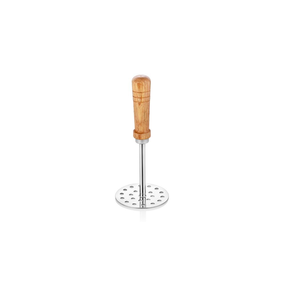 Embassy Stainless Steel Potato Masher with Wooden Handle | Size 3 | Diameter - 8.3 cms | Ideal for mashing Vegetable/Pav Bhaji/Baby Food | Smasher for Kitchen